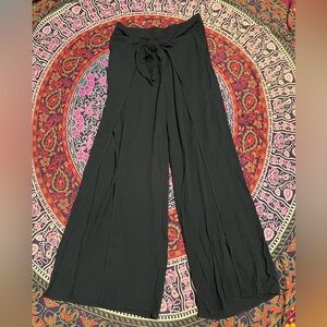 Kona Sol Womens Size S Black Wide Leg High Slit Front Tie Beach Cover Up Pants